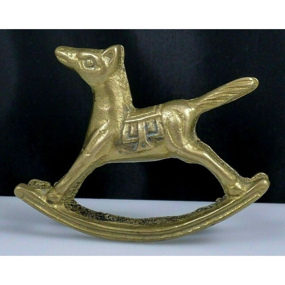 Miniature Solid Brass Rocking Horse Figurine Statue Saddle Western Vintage